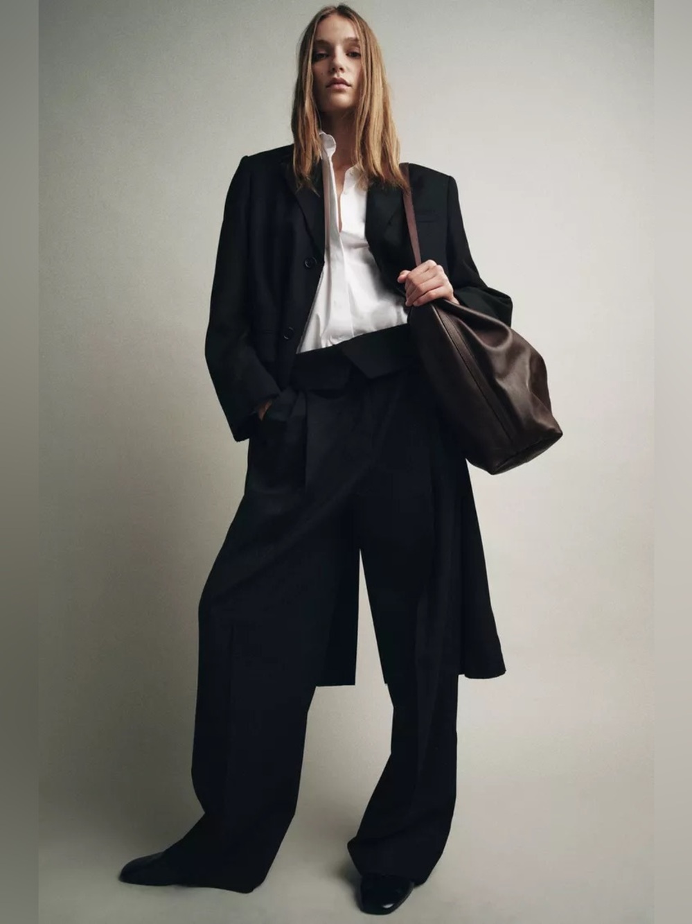 Zara Genuine Leather Tote Shoulder Bag in Dark Brown - Picture 8 of 9